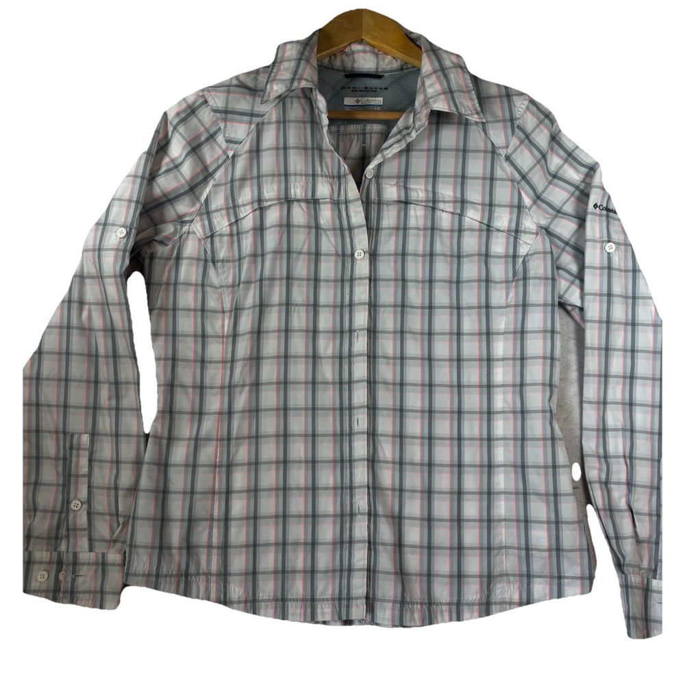 Columbia Omni-Shade Women's Shirt LARGE Sun Protection Gray Plaid Vented